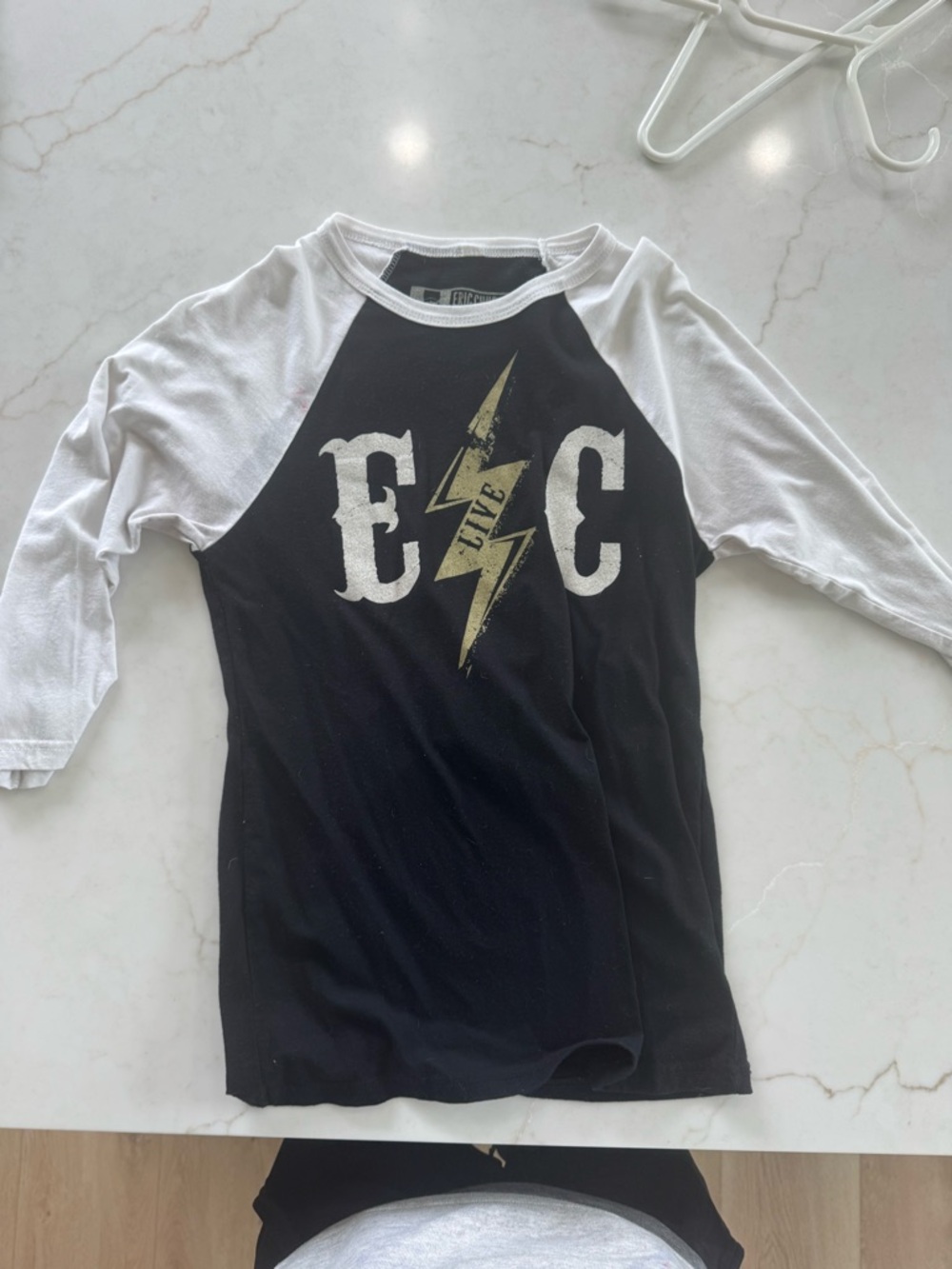 Black & White Raglan Long Sleeve Tee with Lightning Graphic